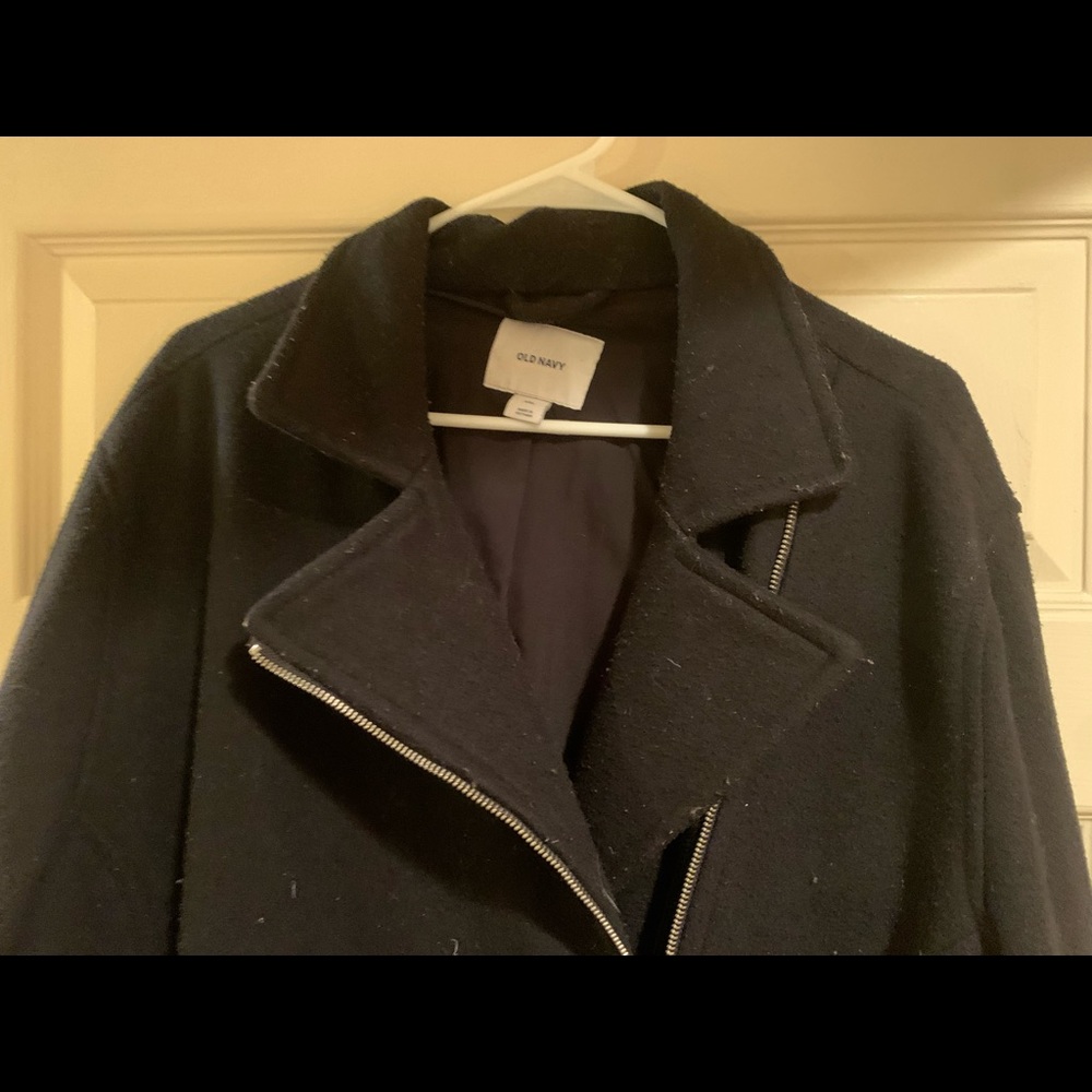 Old navy wool asymmetrical zipper mid length black coat